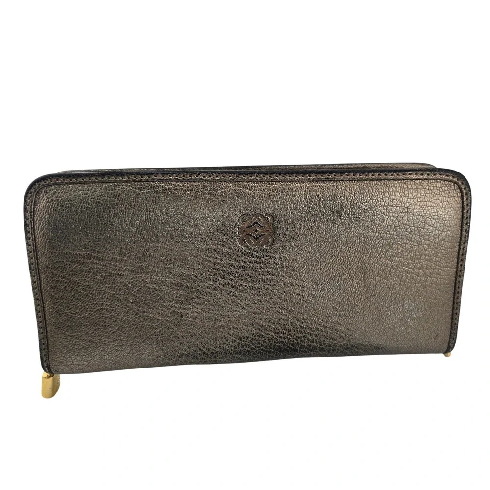 Loewe Zip Around Wallet Metallic Bronze Pebbled Leather Anagram Logo